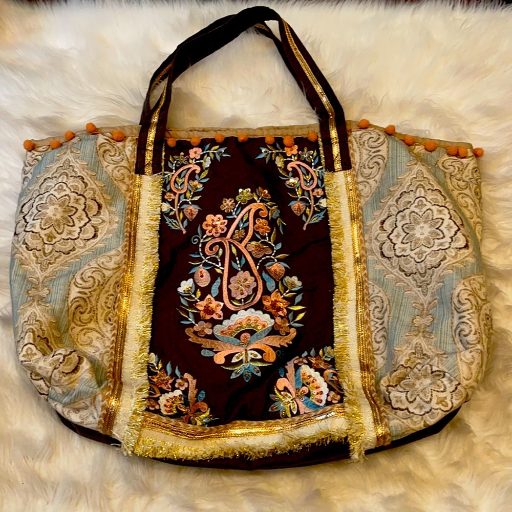 Sequined and embroidered tote